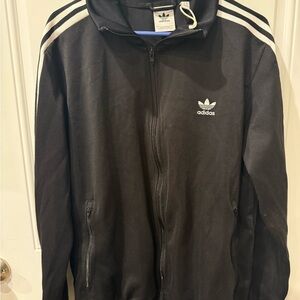Adidas Men's Black Windbreaker with White Accents